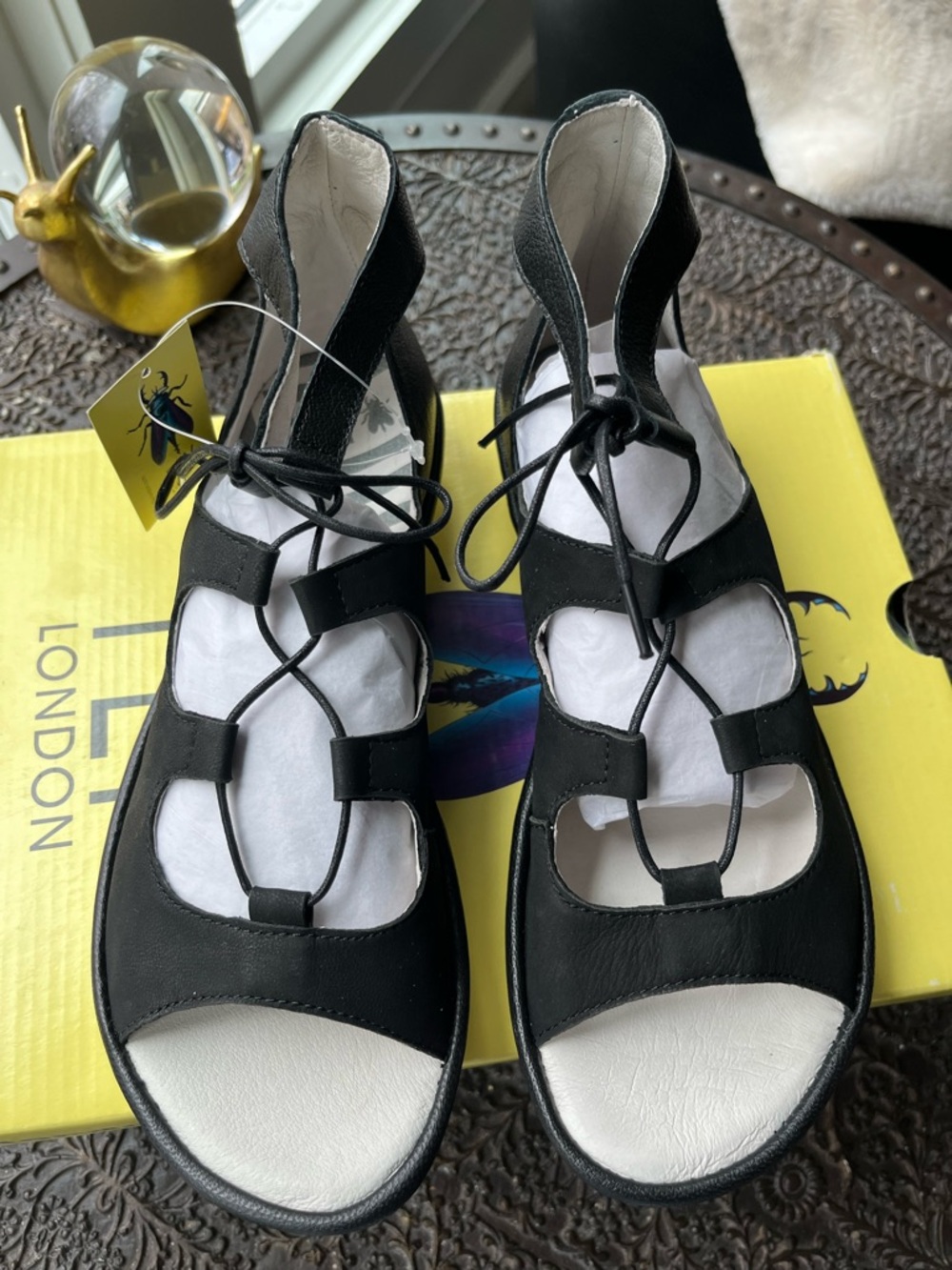 FLY LONDON MURA BLACK LACE UP SANDALS 38 7.5-8 - Picture 5 of 9